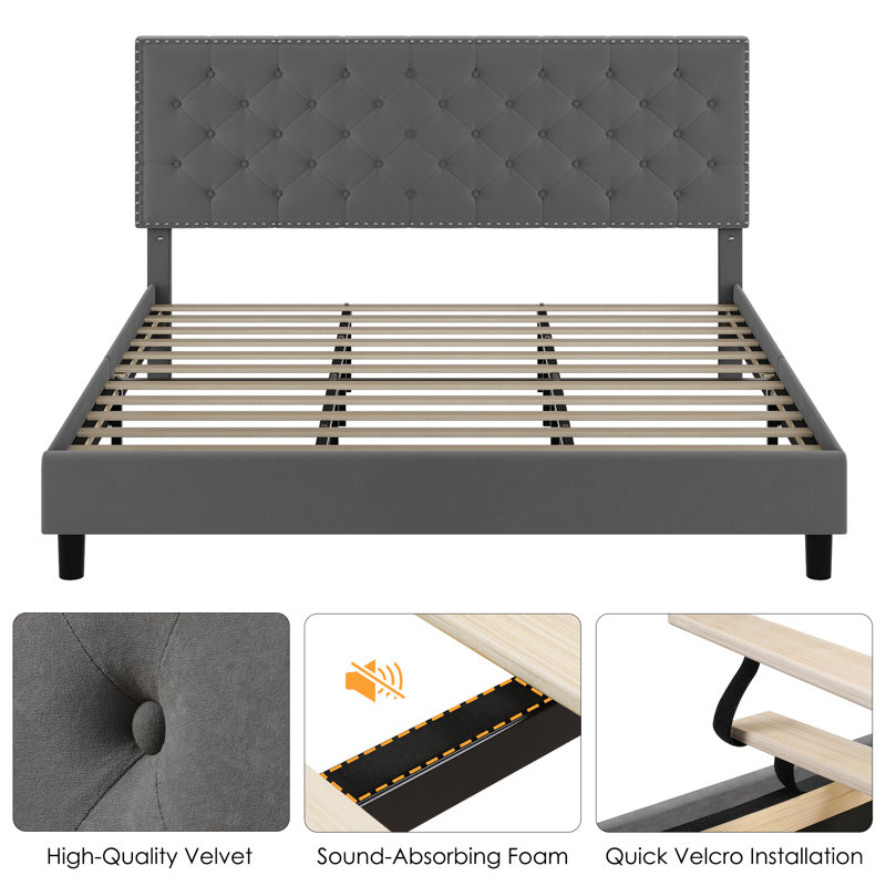 Latitude Run Emanuell Velvet Tufted Bed Frame | Wayfair