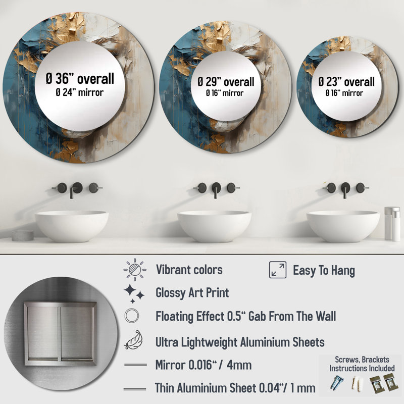 Sabriana or et bleu femme méditation Portrait - miroir mural unique femme, miroir rond moderne, art imprimé en métal