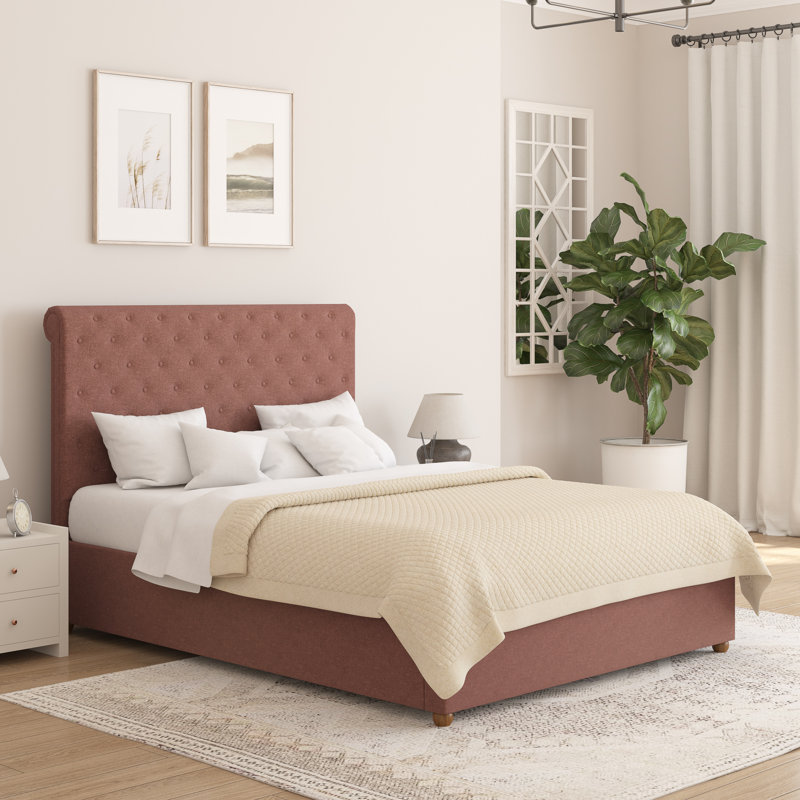 Upholstered Lift Up Storage Ottoman Bed, Single (107 x 220 cm), Luxe Chenille Blush