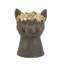 Pot à fleurs statue en magnésium avec fini brun texturé et couronne feuille d'or
