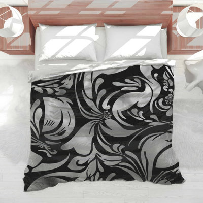 Silver Black Floral Comforter