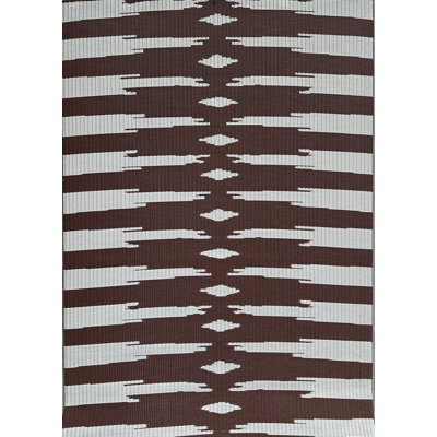 5' X 8' Aztec Outdoor Mat, Brown & Off White, Reversible Mat For Patio, Porch, Deck, Floor Mat