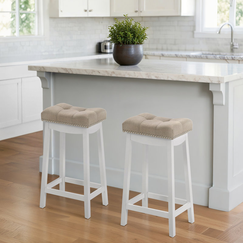 Tabourets de bar avec coussin LuXeo Barstow, Beige, Tabouret de comptoir (siège d’une hauteur de 24