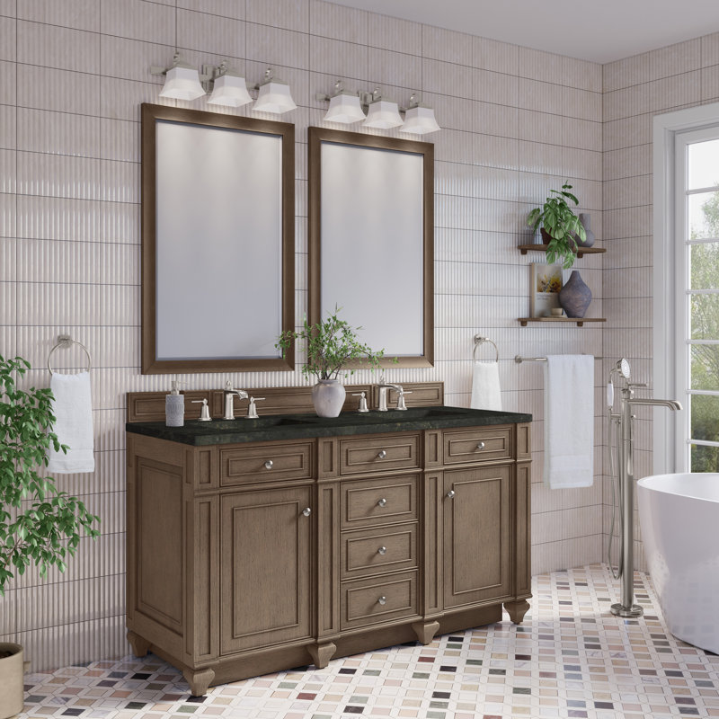 Bristol 60" Double Vanity Set, Whitewashed Walnut, 8" Widespread, Phantome Eclos