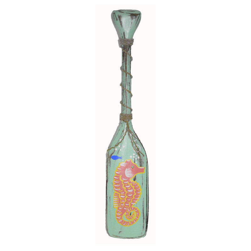 «Nautical Oar Paddle With Seahorse», art mural en bois 20 po - peinture sur bois sans cadre