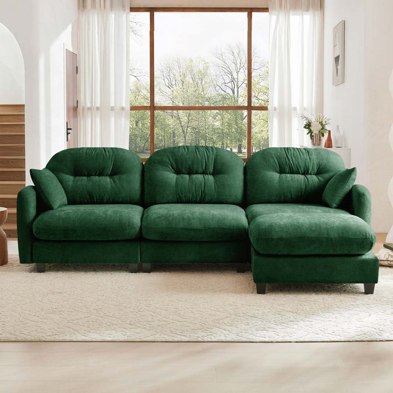 Canapé modulaire en chenille 3 places avec 2 coussins et repose-pieds