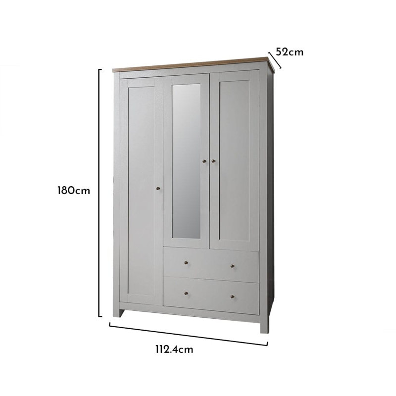 Maryhannah 3 Door Manufactured Wood Wardrobe, Grey