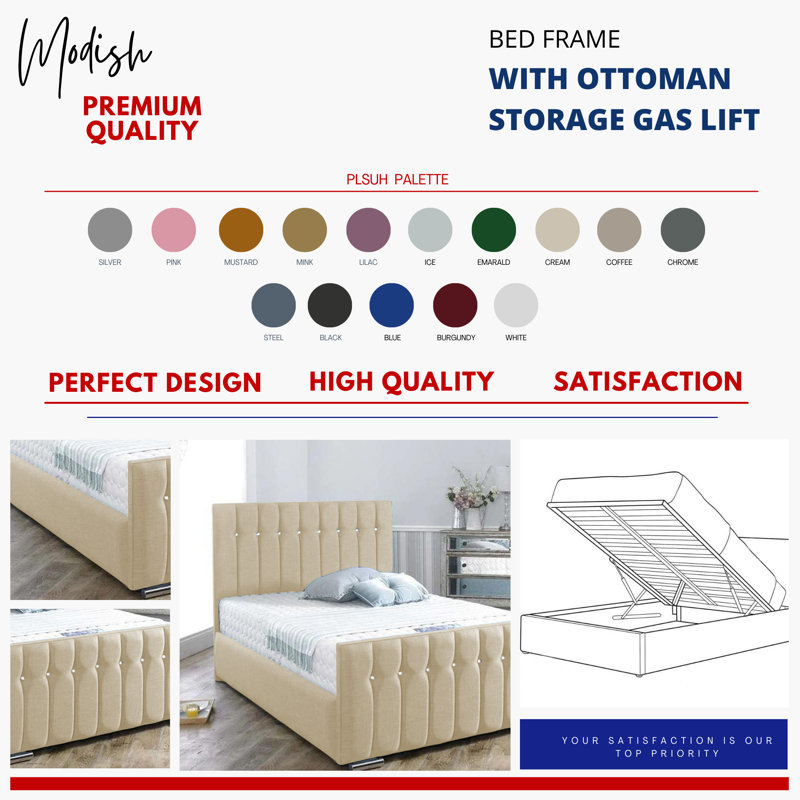 Upholstered Ottoman Storage Bed, Cream, Double (4'6)