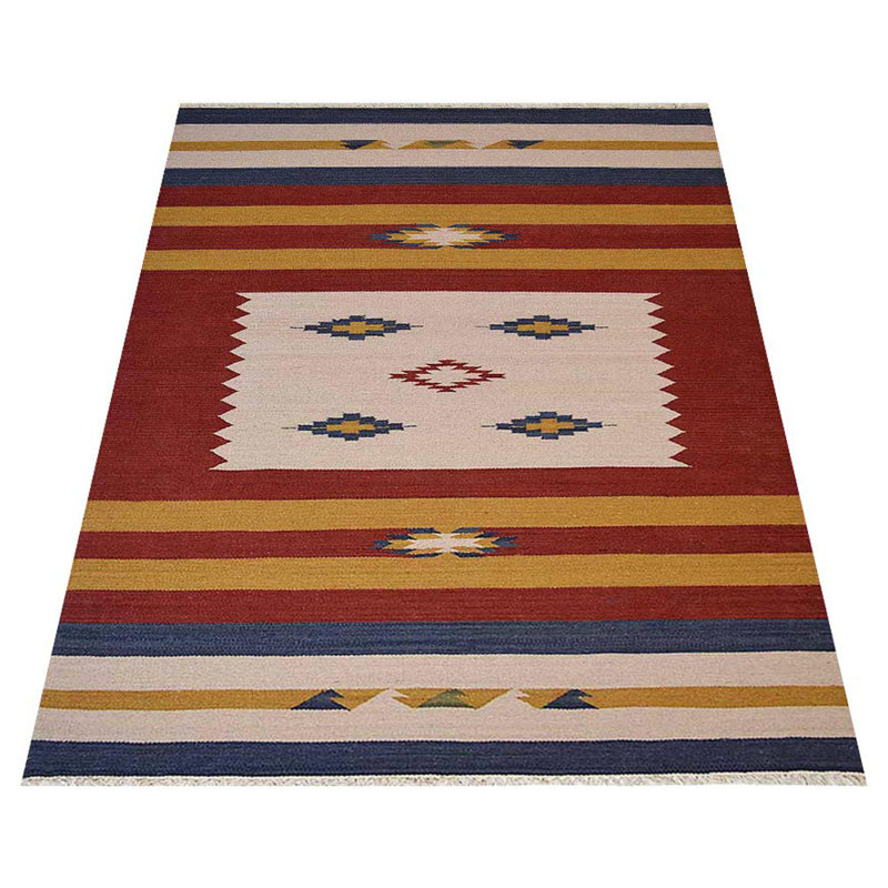 Manns Hand Woven Flat Weave Kilim Wool Eco-Friendly Area Rugs  - Rectangle,Multicolor, Contemporary Modern Design, Low Pile  Handmade Area Rugs for Living Room, Bed Room