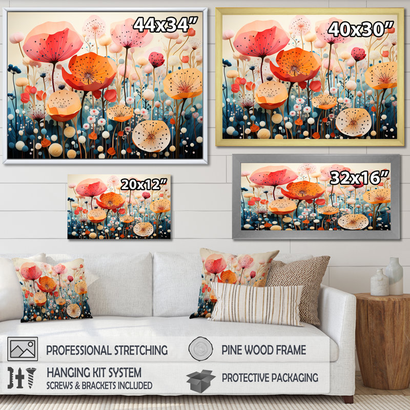 Fleurs surréelles fusionnant avec la nature onirique sur toile, Toile tendue, H 16 po x l 32 po x P 1 po
