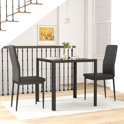Table de cuisine rectangulaire en verre avec chaises, ensemble pour 2