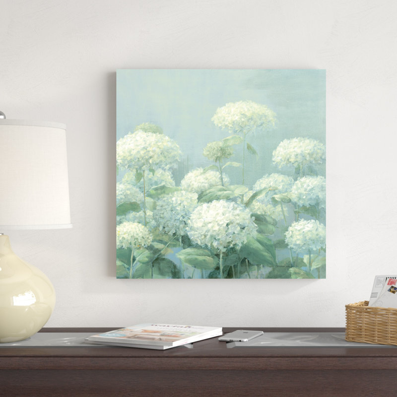 Hortensia blanc sauge de jardin, H 20 po x l 20 po, Oui, Imprimé à cadre argenté