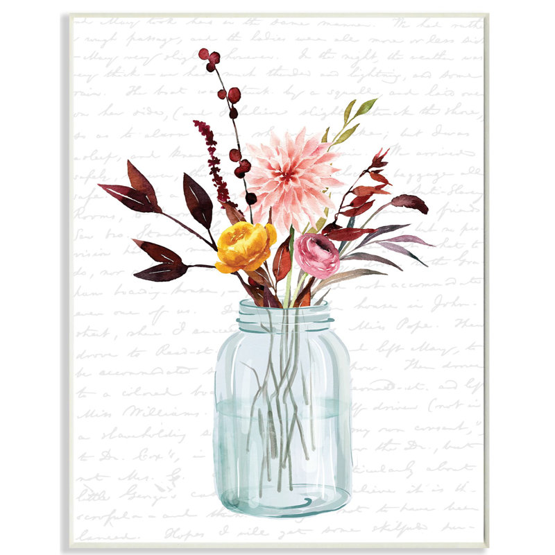 « pot of fleurs red automne », art textuel, H 15 po x l 10 po, Plaque de bois