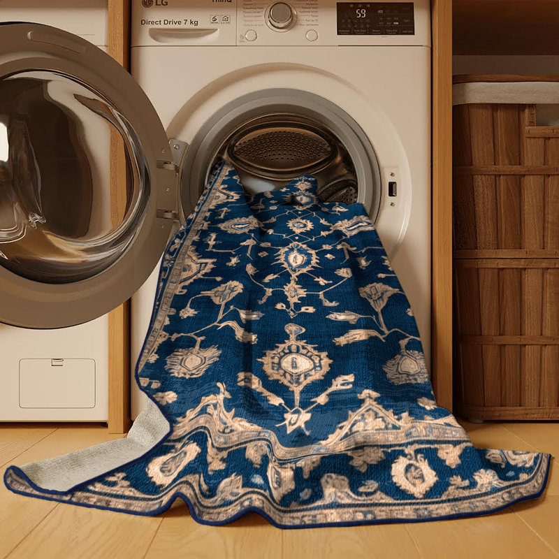 Machine Washable Overdyed Blue Area Rug, Square 4'