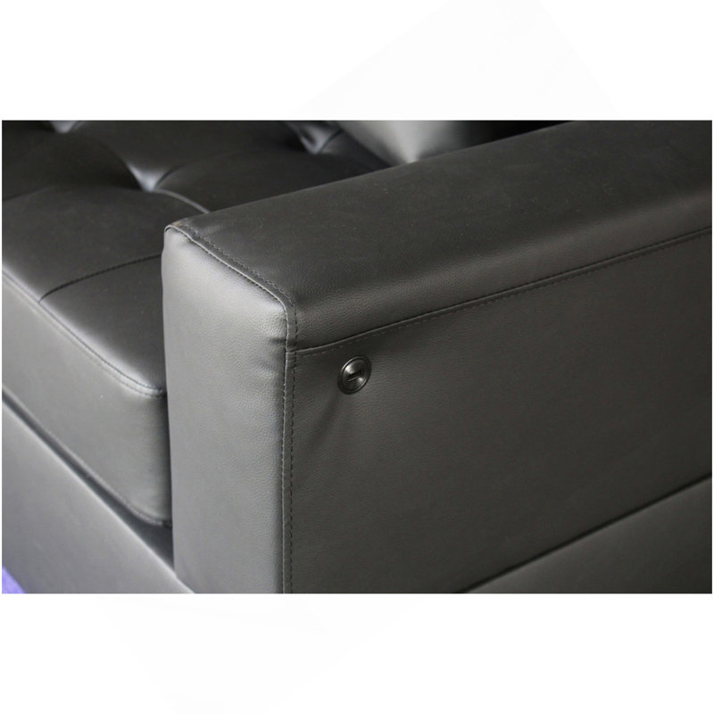 Causeuse en tissu de PVC avec lumière DEL et chargeur USB, noir