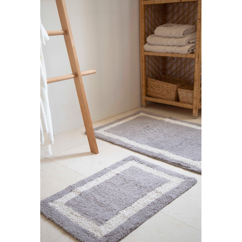 Ensemble de 2 tapis de bain Hazem, Gris / blanc