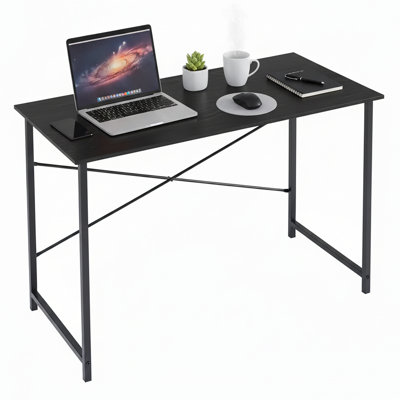 Small Computer Office Desk 40 Inch Kids Student Study Writing Work With Metal Frame Wood Tabletop Modern Simple Home Bedroom PC Table