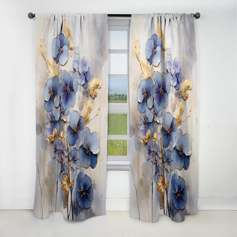Birmingham - Rideau Violets - Rideau floral occultant en velours - 1 panneau, L 52 po x L 108 po