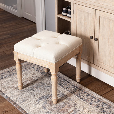 Small Padded Bench, Square Upholstered Rustic Ottoman Bench, Vanity Stools For Bedroom, 15.75" X 15.75" X 15.75" Beige