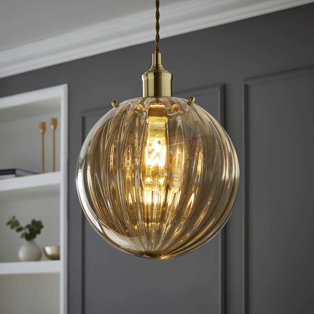 Valuelights Unisex Gold Chessy Ribbed Glass Globe Easy Fit Lamp Shade In - Image 4