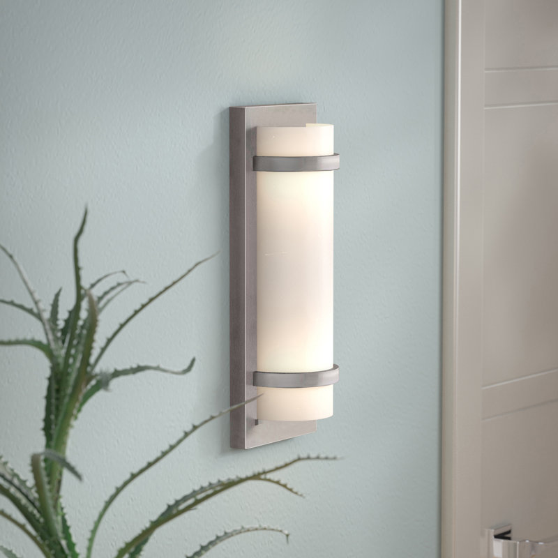 Steelside Alphonse With Etched White Glass Wall Sconce, Brushed Nickel