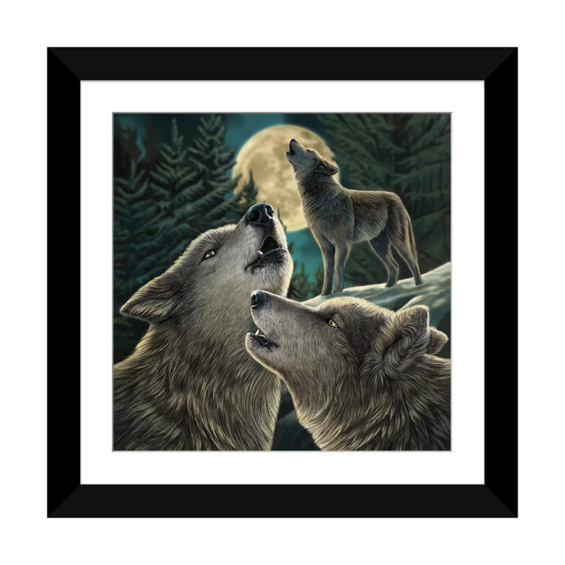 « loup song », impression sur toile, H 16 po x l 16 po x P 1 po, Papier d'art encadré noir, Blanc