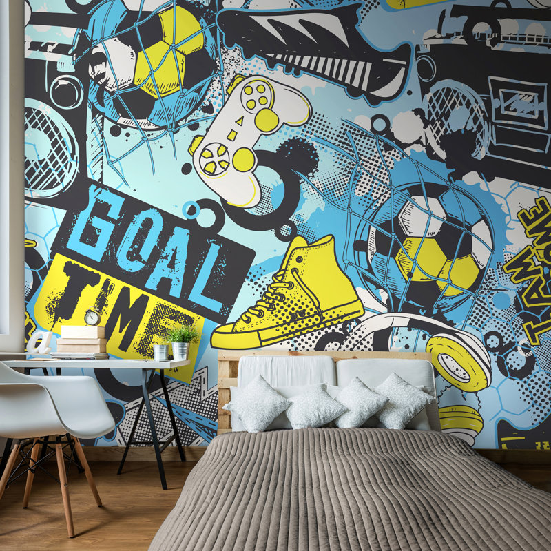 2.4m x 3m Smooth Wallpaper Roll, Blue/Yellow