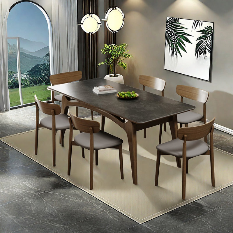 Ensemble de table à manger moderne en bois de frêne simple, Gris foncé, H 29,52 po x L 70,86 po x l 35,43 po