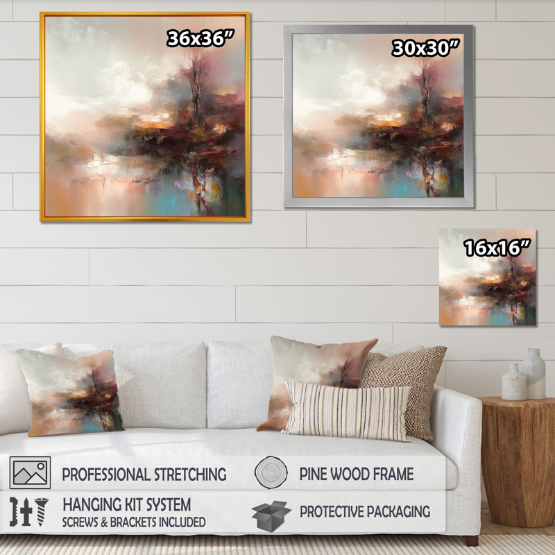 «Brown Abstracted Nature IV», art mural abstrait, H 16 po x l 16 po x P 1 po, Impression dorée sur toile encadrée