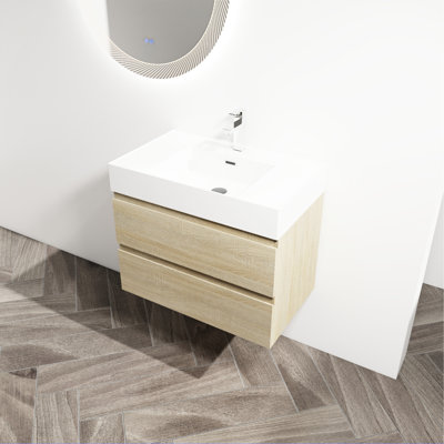 30" Bathroom Vanity With Resin Sink, 2 Soft Close Drawers, Modern, Wall Mounted, Oak Class 30", Enchantment