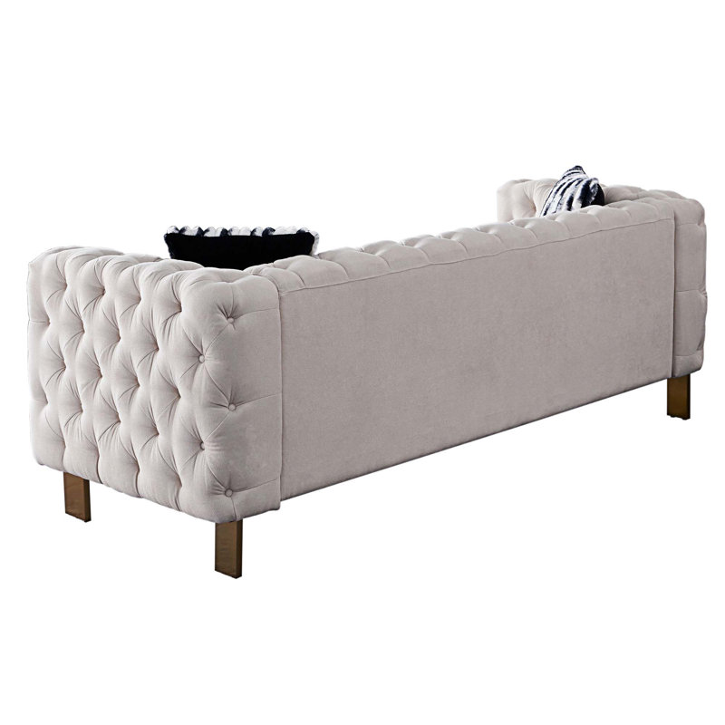Canapé Chesterfield à accoudoirs roulés 84,25 po Subra, Lin beige