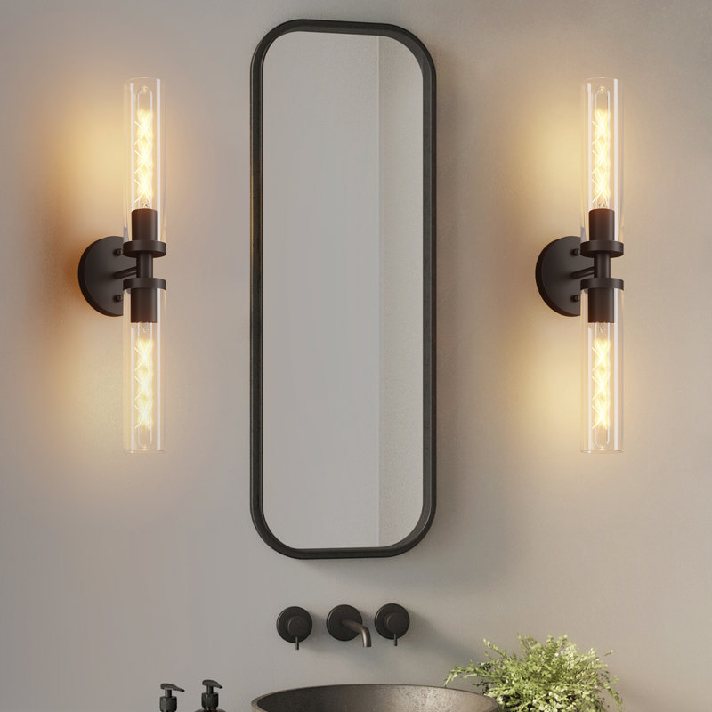 Matte Black Wall Sconces with Clear Glass (Set of 2), Matte Black