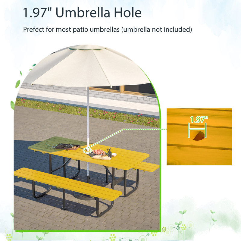 Picnic Table With Metal Frame, Yellow