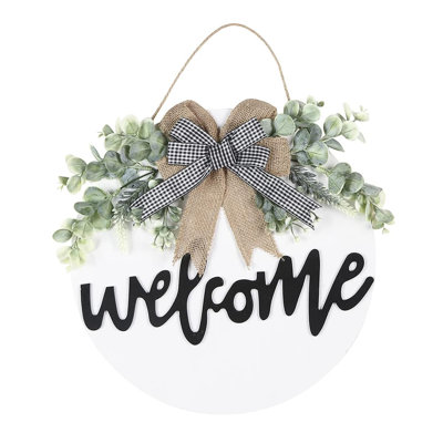 Seasonal Interchangeable Welcome Decor 11.8 in. x 11.8 in. Round White by Rustic Wooden Wall Ar