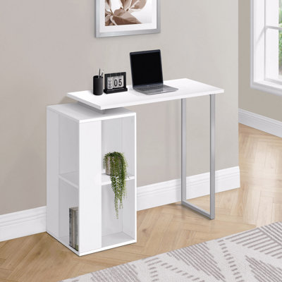Bureau d'ordinateur, bureau à domicile, à gauche, à droite, tablettes de rangement, L 55 po, bureau, ordinateur portable, stratifié blanc, métal gris, contemporain, moderne