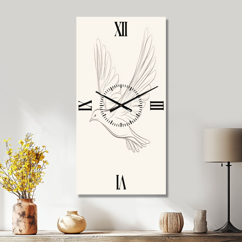 Horloge murale minimaliste en métal, silhouette de colombe en vol - Style scandinave, H 40 po x l 20 po - Rectangle
