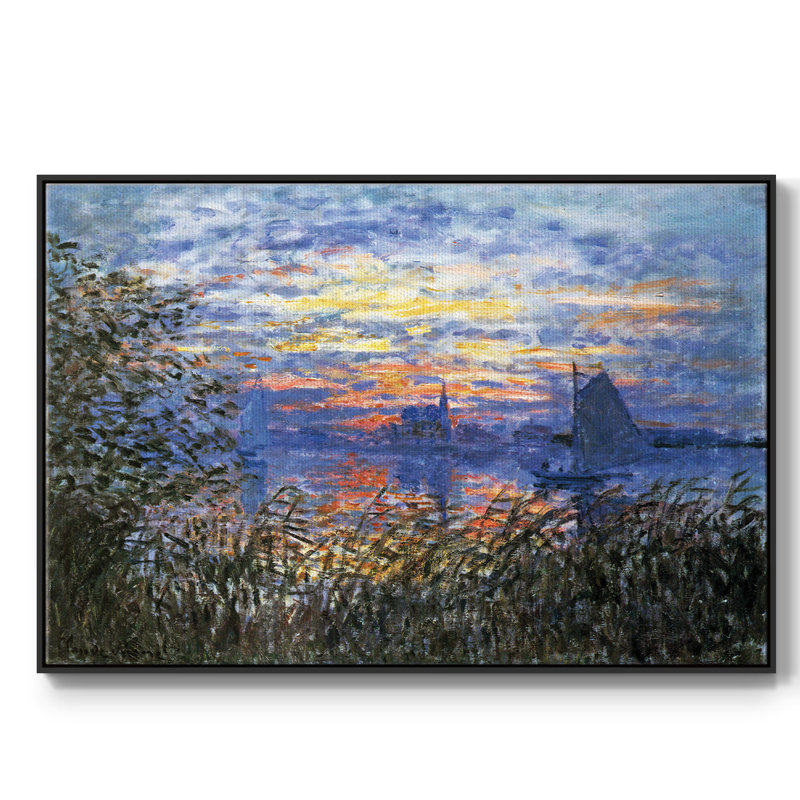 «Sunset on the seine», reproduction d'art encadrée sur toile par Claude Monet, H 17 po x l 25 po x P 2 po
