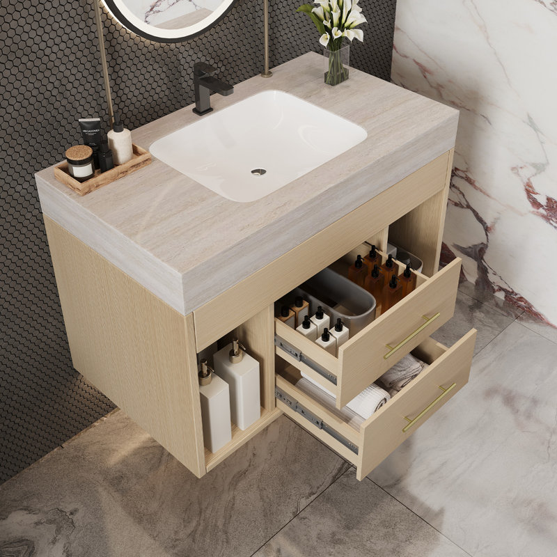 Ensemble de meuble-lavabo mural flottant 29,9 po, Brown - 29.9" - Style 2