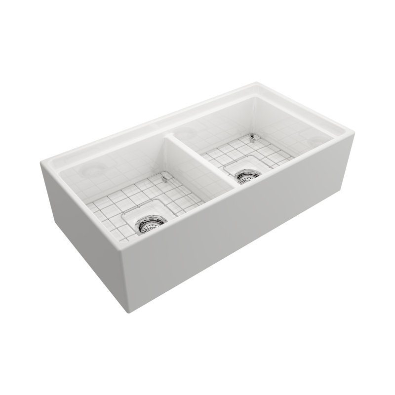 Maxwel 36'' L Double Bowl Fireclay Kitchen Sink, White