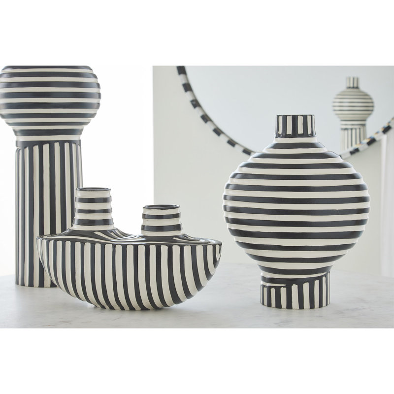 Colbert Vase-Black/White, 13" H x 8.5" W x 8.5" D