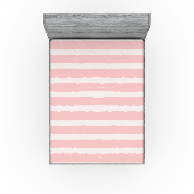 Ensemble de 2 draps-housses Ambesonne, Rose pâle, rosé / rayé, Drap-housse grand