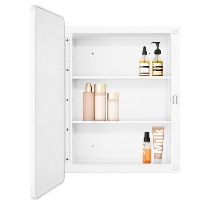  16X22 Inch White Surface Mount Or Recessed Medicine Cabinet With Round Corner Mirror And Adjustable Shelves, White