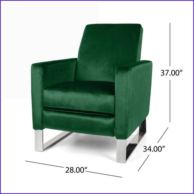 Fauteuil inclinable inclinable moderne Glam avec pieds en acier inoxydable | Émeraude | Velours