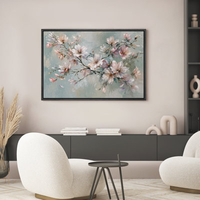 Delicate Cherry Blossom Branch Pastel Floral Landscape Framed Canvas Master Bedroom Wall Art Work Print