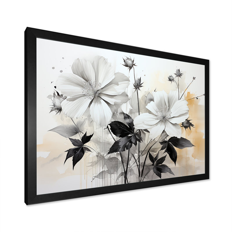 Hibiscus gris intemporel minimalisme I, Cadre simple noir, H 12 po x l 20 po x P 1 po