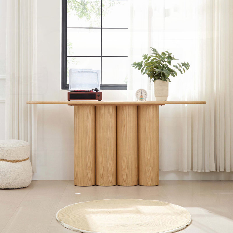 Console moderne de 66,93 pouces avec des pieds cylindriques uniques, Bois naturel