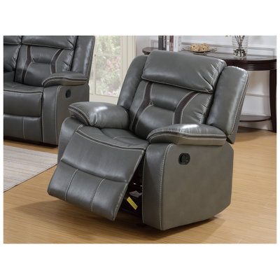 Fauteuil inclinable à bascule moderne en similicuir gris avec accoudoirs et appui-tête rembourrés