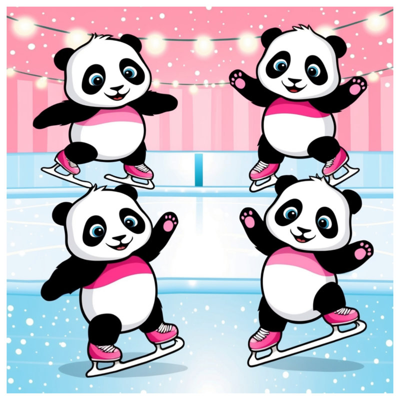 Caricature de panda sur glace, Grand lit