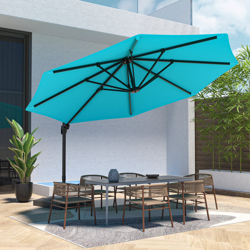 Parasol excentré en porte-à-faux 11 pi avec base Mylashia, Bleu lac