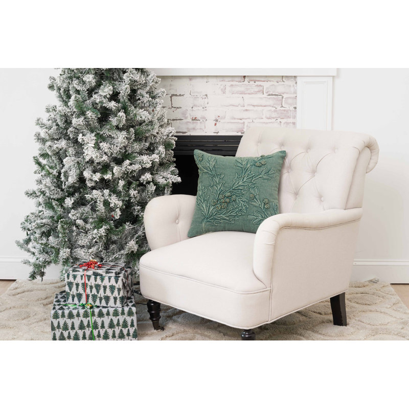 Coussin de Noël vert feuillage botanique avec cônes 18 po x 18 po